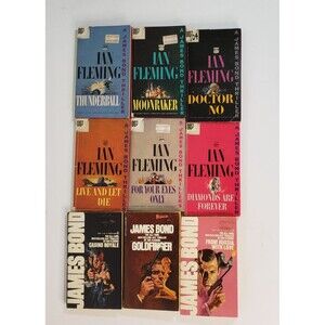 Lot of 9 Vintage 50s 60s 70s Ian Fleming James Bond Paperback Books Red Edge